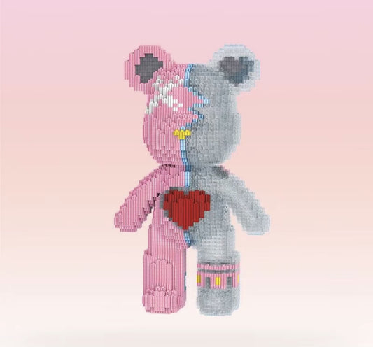 Pink/Grey Heart Bear, Model Pixel Block Bear, 32cm