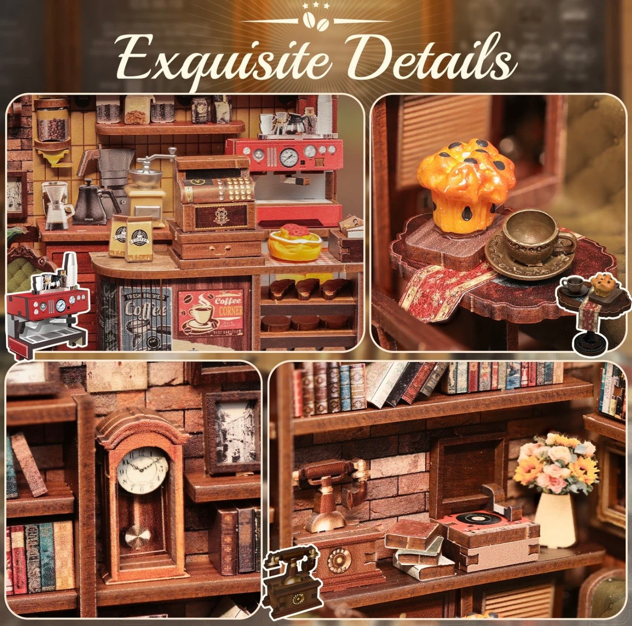 Cutebee Corner Coffee Shop DIY Book Nook, CWGB402
