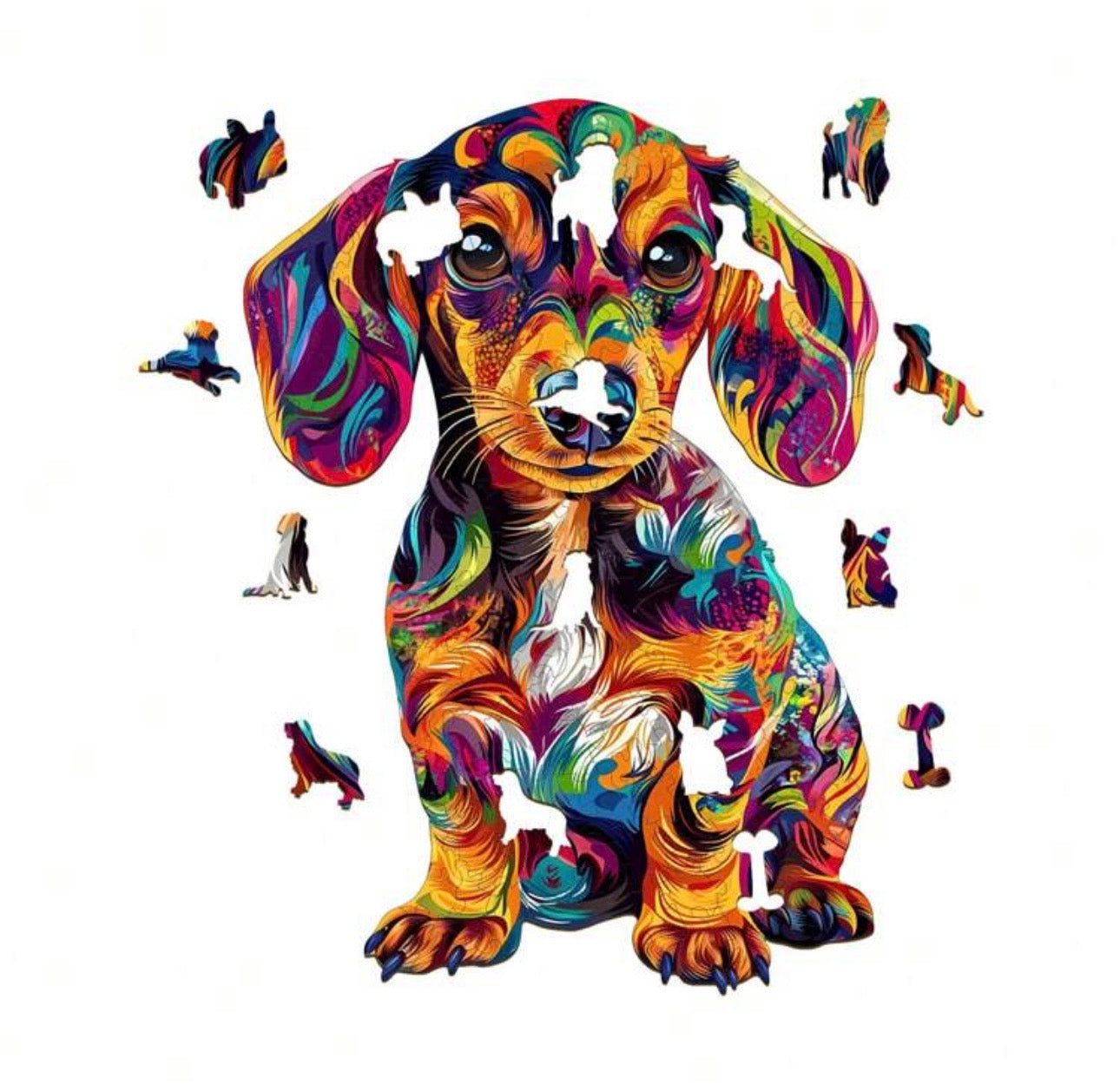 Colourful Dachshund, 29 x 20.6cm (L)