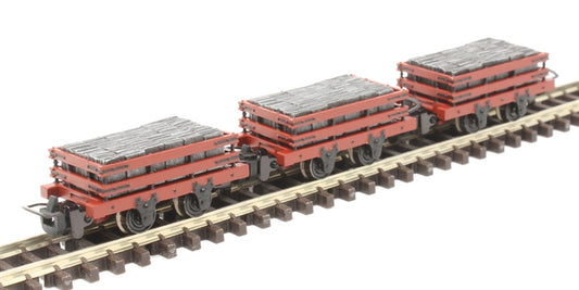 393-076 Set of 4 Wheel Slate Wagons Red with Load